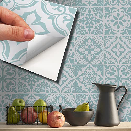 WALPLUS 24 Stück 15x15cm Santa Rosa Pistazie - Hellgraue Schablone Hellgrau Türkis Wandfliesen Aufkleber Schälen und Kleben Backsplash Abziehbilder Startseite Dekore Aufkantung für Küche Badezimmer Cover