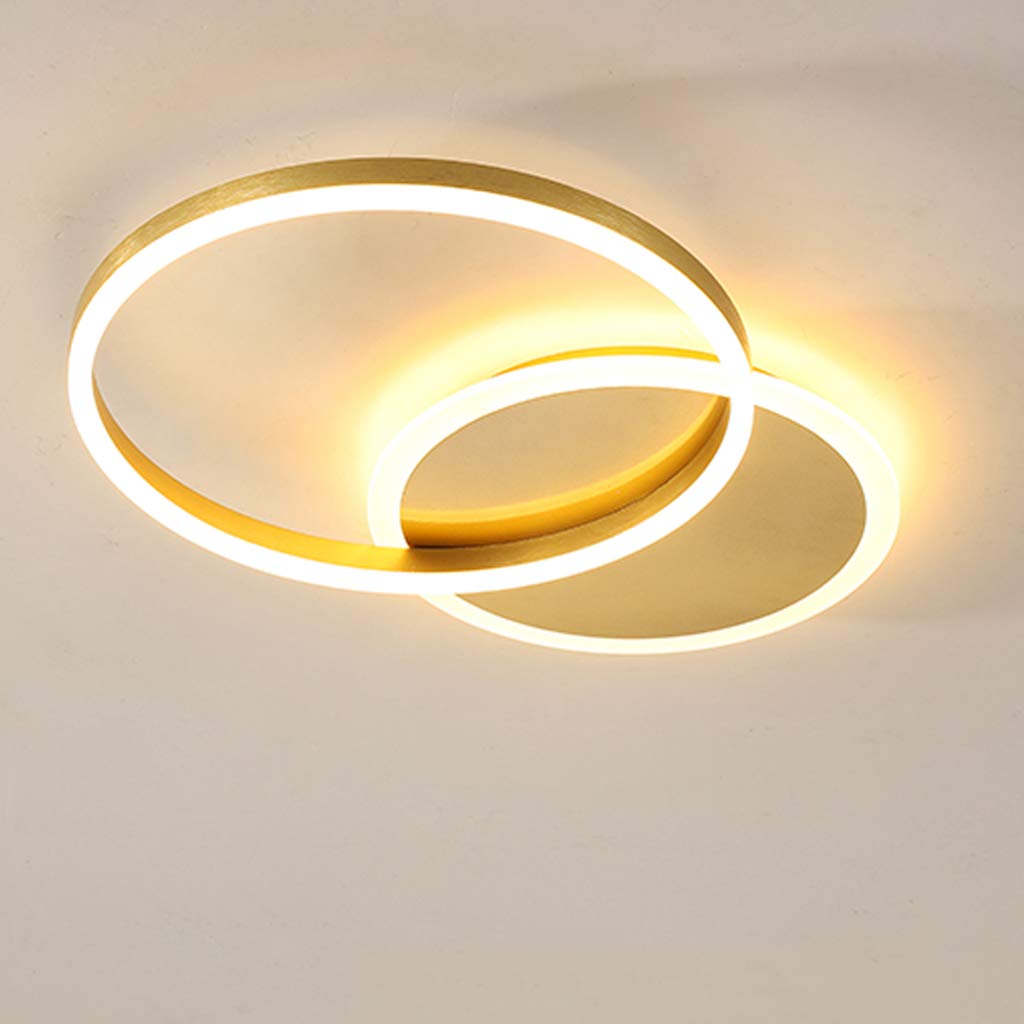LED Deckenleuchte Dimmbar Deckenlampe Ring Metall Schlafzimmerlampe modern Acryl Deckenbeleuchtung Wohnzimmerlampe Kinderzimmer Esszimmer Bad Flur Pendelleuchte,Gold,2 Ringe