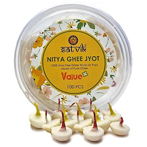 Satvik 100 Pcs. Pure Ghee Wicks Readymade Ghee Diya Wicks Diya / Puja Batti for Your Daily Pujan Essential Cover