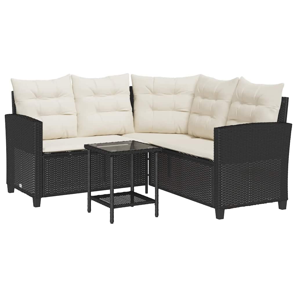 vidaXL Canapé de Jardin en L avec Table et Coussins Noir résine tressée