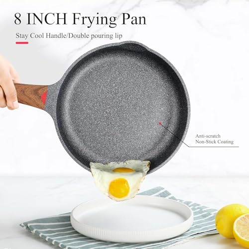 Image of Niyam Nonstick Frying Pan Skillet, Granite Cooking Pan, Healthy and Non Toxic, Ergonomic Handles, Suitable for All Stove, PFOA Free (Black, 20)