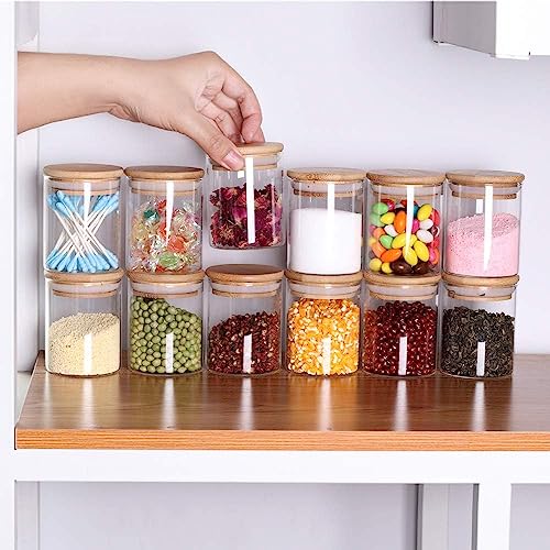 Image of 220 ML Glass Storage Containers with Spice masala lable set,220 ML SET OF 12 Lids Jars with Lids, Clear Food Jar, Round Canister, Pantry Organizers and Storage (12, ROUND 220ML)