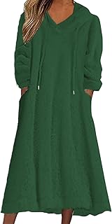 Generisch Knitted Dress Large Sizes Women's Fleece Sweatshirt Dress, Winter Dress, White Dress, Midi Dress, White, 3/4 Sleeves, Pure Colour, Pocket, Winter, Hooded Dress 52