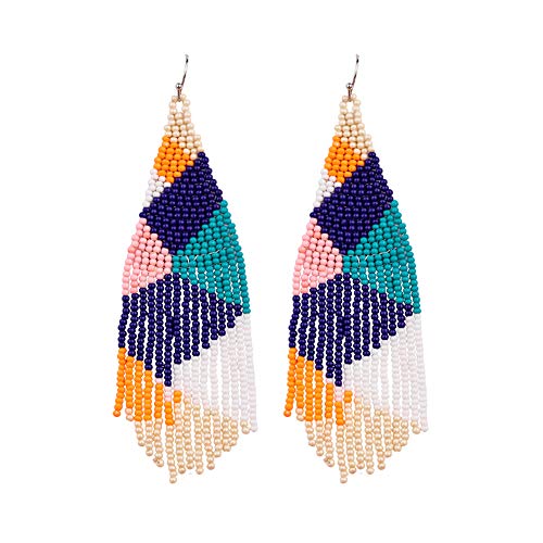 Luluping Long Beaded Dangle Earrings – Boho Native Handmade Seed Bead Tassel Earrings For Women, Bohemian Large Statement Beaded Drop Fringe Earrings (Colorful Beaded Earrings B) #TOP18