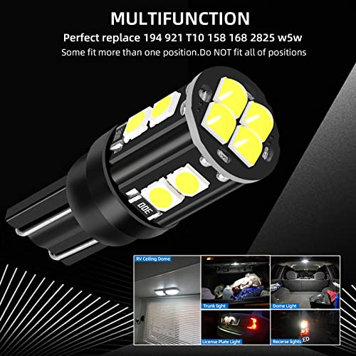 Aoicanki 921 194 Interior Led Light Bulbs For Rv, T10 168 912 Led Bulbs Replacement For Camper Trailer Motorhome Marine Boat Indoor Ceiling Dome Map License Lights,Backup Reverse Lights (White, 20) #TOP5