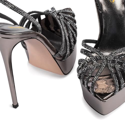 XYD Women Sexy Stilettos Platform Sandals Pointed Caged Peep Toe Crystal Straps High Heel Pumps Party Fashion Shoes3
