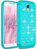 Galaxy S4 Case, MANDYCOWRY [Fashion Creative Design]Crystal Bling PC Shell Shock Absorbing Soft Rubber Inner Hybrid Armor Protection Cover For Samsung Galaxy S4 S IV I9500 All Carriers(Turquoise)