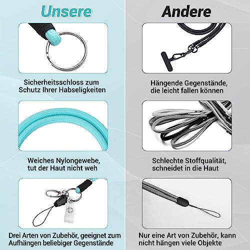 VEVOQIM 6 Stück Schlüsselband,3 Farben Schlüsselband Lang und Kurz Umhängeband mit Mini Abnehmbare Schnalle,Karabinerhaken,Vinyl-ID-Band, Lanyard für Herren Damen Kinder