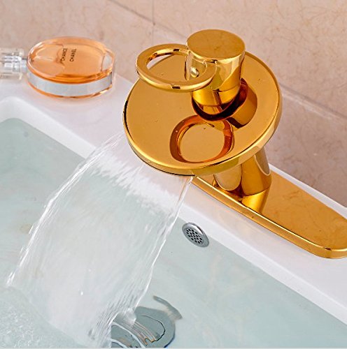 Robinet cascade 3 trous Gowe mitigeur lavabo laiton doré avec plaque de couverture - 5