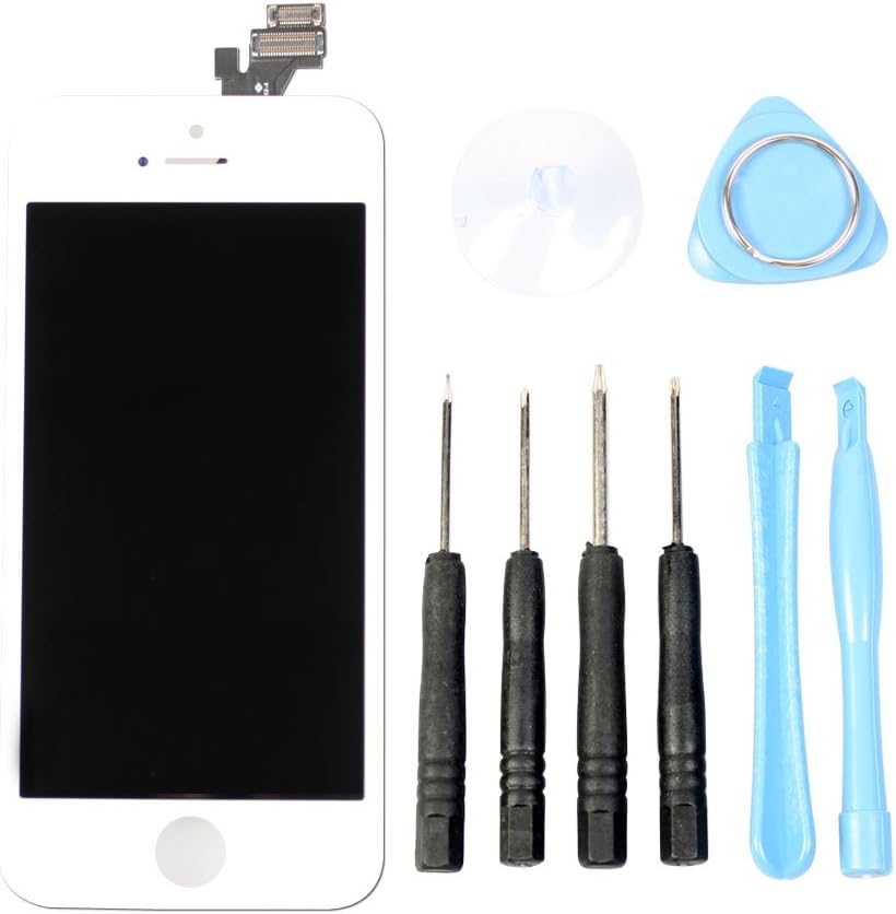 Riin Replacement Front Glass Lens Digitizer LCD Touch Screen + 8pcs Repair Tools Tool Kit Inclding T5 T6 for Apple Iphone (5 5G White)