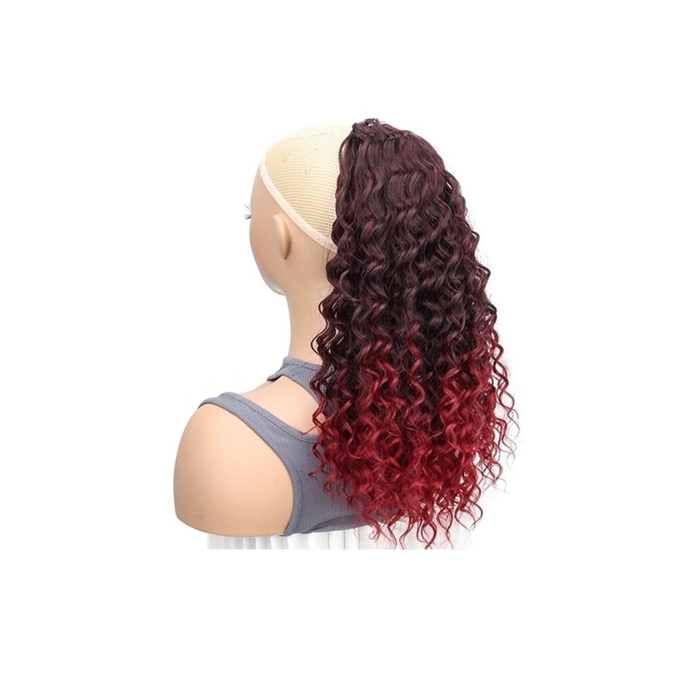 Kręcony kucyk z regulowanym sznurkiem, Afro Curl Fring, włókno syntetyczne z klipsem dla kobiet, grube kręcone loki, naturalny wygląd, 45 cm do codziennego noszenia (1BBug)