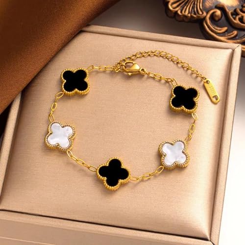 Image of SALVE Clover Anti Tarnish Bracelet for Women Stylish | Stainless Steel Bracelet for Woman | Fashion Jewellery for Women Aesthetic Accessories for Girls Chain Bracelet Gold