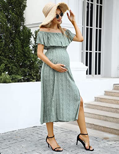 Image of Maternity Dress Women's Off Shoulder Split A Line Casual Maxi Dress Photography Dress for Babyshower