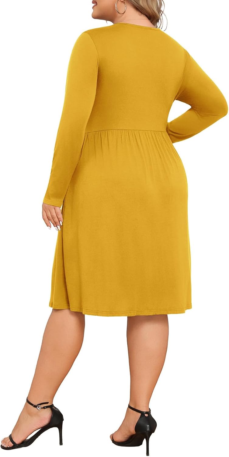 POSESHE Women's Plus Size Dresses Long Sleeves Crew Neck Casual Dresses Empire Waist Loose Flowy Dress with Pockets - Image 4