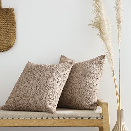 Fiouovo Textured Farmhouse Throw Pillow Covers 18X18 Decorative Pillows For Bed Couch Pillows For Living Room Rustic Pillows Neutral Accent Cushion Cases Set Of 2, Tan #TOP6