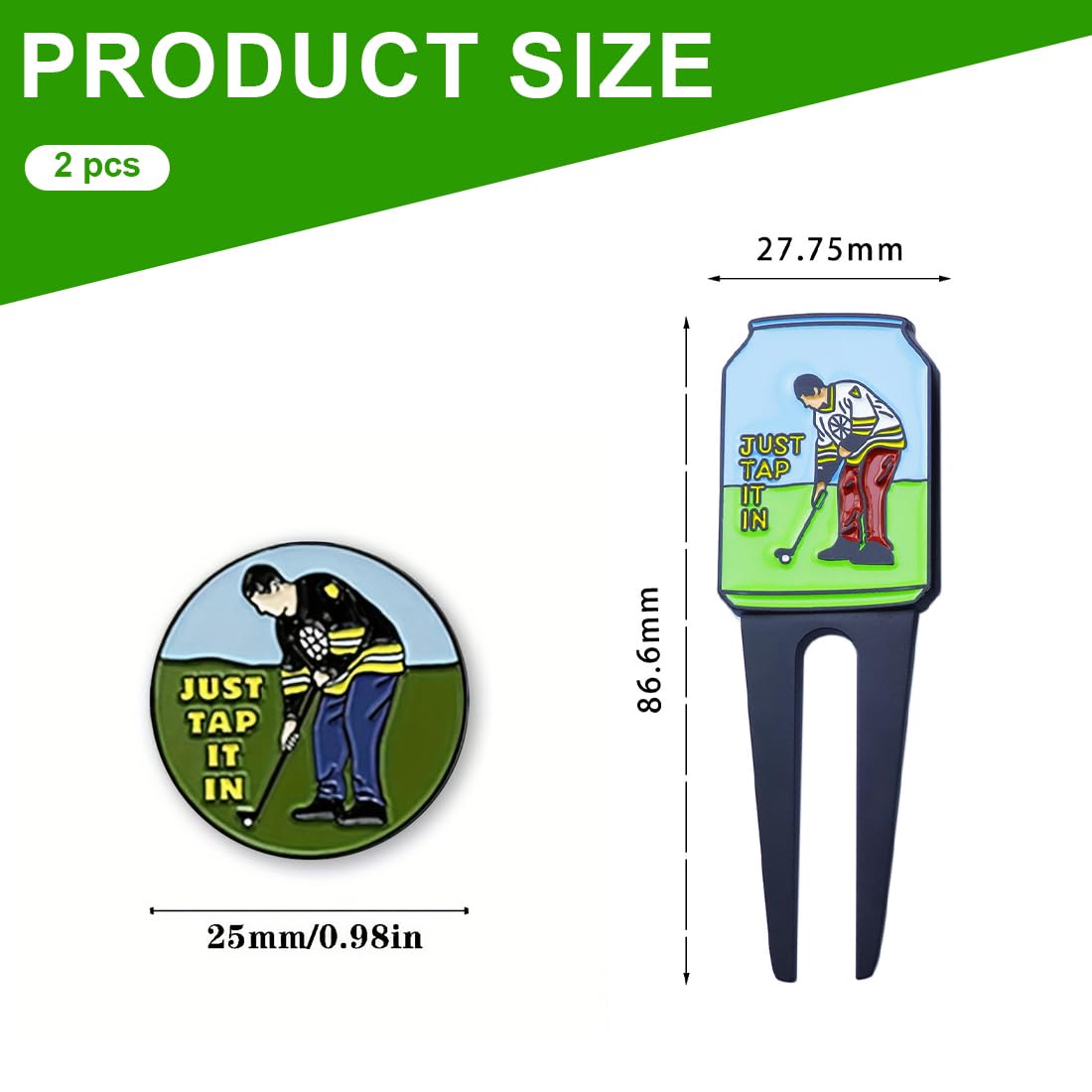 Ballmarker-Set und Golf-Pitchgabel-Reparaturwerkzeug, interessant und spielbar, robust und langlebig, Golfball-Marker zum Putting Grün, einzigartiger Hutclip, Taschenzubehör und lustige