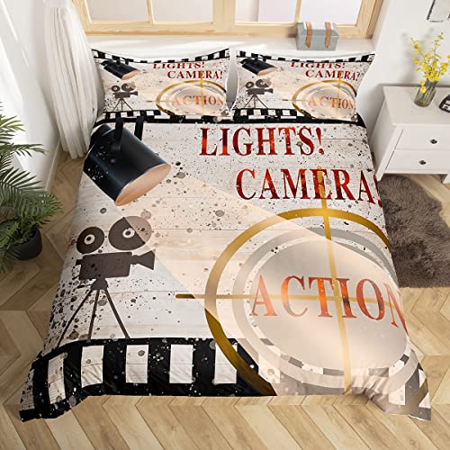 Homemissing Film Thème Parure de Lit 200x200cm Cérémonie Photo Photographie Housse de Couette Cinéma Scènes Sets de Housse de Couette Respirant Vintage...
