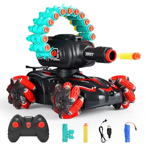 BOKSIYUR RC Car Shoot Bullet,Rc Tank That Shoots,Battle ANK with Remote Control Tank That Shoots Foam Darts-Stunts, 16 Foam Darts - Birthday Presents ForKids 7 8 9 10 11 Year Old(red-2.0