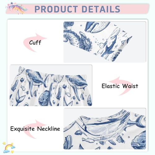 Pajama Sets Long Sleeve Cartoon Marine Pattern Soft Comfy Sleepwear 2 Piece PJS 3-8T4