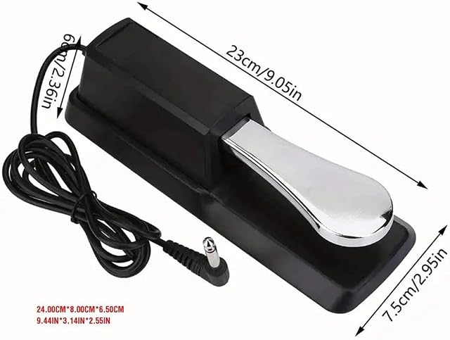 Kunova (TM) Black Sustain Pedal for Keyboard Piano Foot Pedal with Polarity Switch for All Brands Electronic Keyboards, MIDI Keyboards, Digital Pianos
