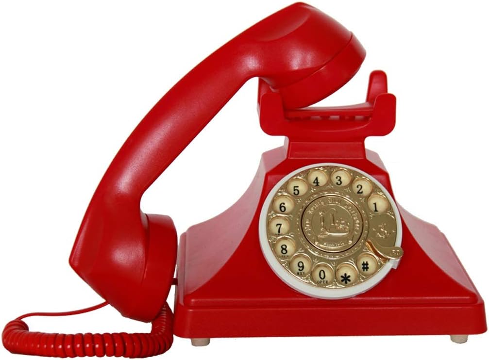 Qdid Corded Telephone Rotary Dial Disc Retro Telephone in The Sinuous Style of The 1920s with Modern Electronic Bell (Color : Red)
