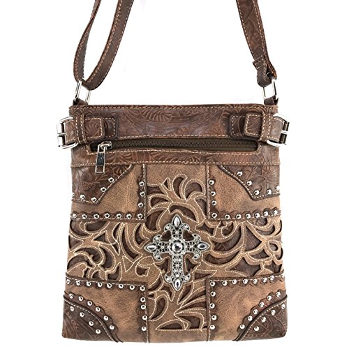 Justin West Western Laser Cut Rhinestone Silver Cross Messenger Handbag with CrossBody Strap2