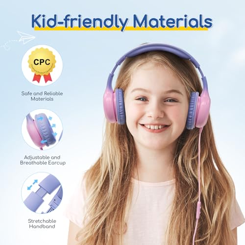 Image of EarFun K1 Kids Headphones Wired with Microphone, Typc-C, 85 /94dB Volume Limit Headphones for Kids, Portable Wired, Stereo Sound, Foldable Headset for Tablet /iPad /Kindle (Gradient Violet)