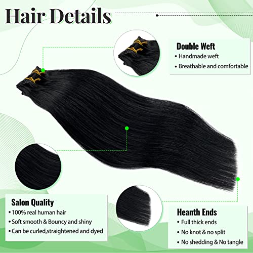 Image of Jet Black Remy Hair Extensions - Clip in Human Hair 100% Real, 18 Inch 70g 5pcs Natural Soft Straight Double Weft Clip in Extensions #1