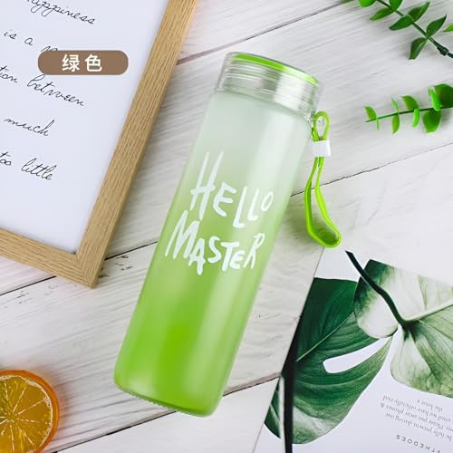 Image of Water Bottles Hello Master Print Glass Water Bottle - 400ml Glass Bottle with Lid Leak Proof BPA Free For School, College, Office, Easy to carry, Return Gift For Kids (green)