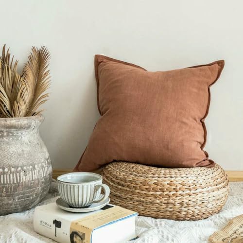 Housse de coussin décorative ramie douce couleur unie salon et lit