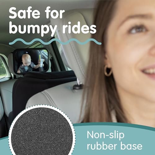 Image of Onco Baby Car Mirror Rear Facing (2 Pack) - 100% Shatterproof & Shakeproof, Award-Winning Convex Car Mirror for Baby with 360 Rotation, Newborn Essentials (9.6 x 6.9 in)