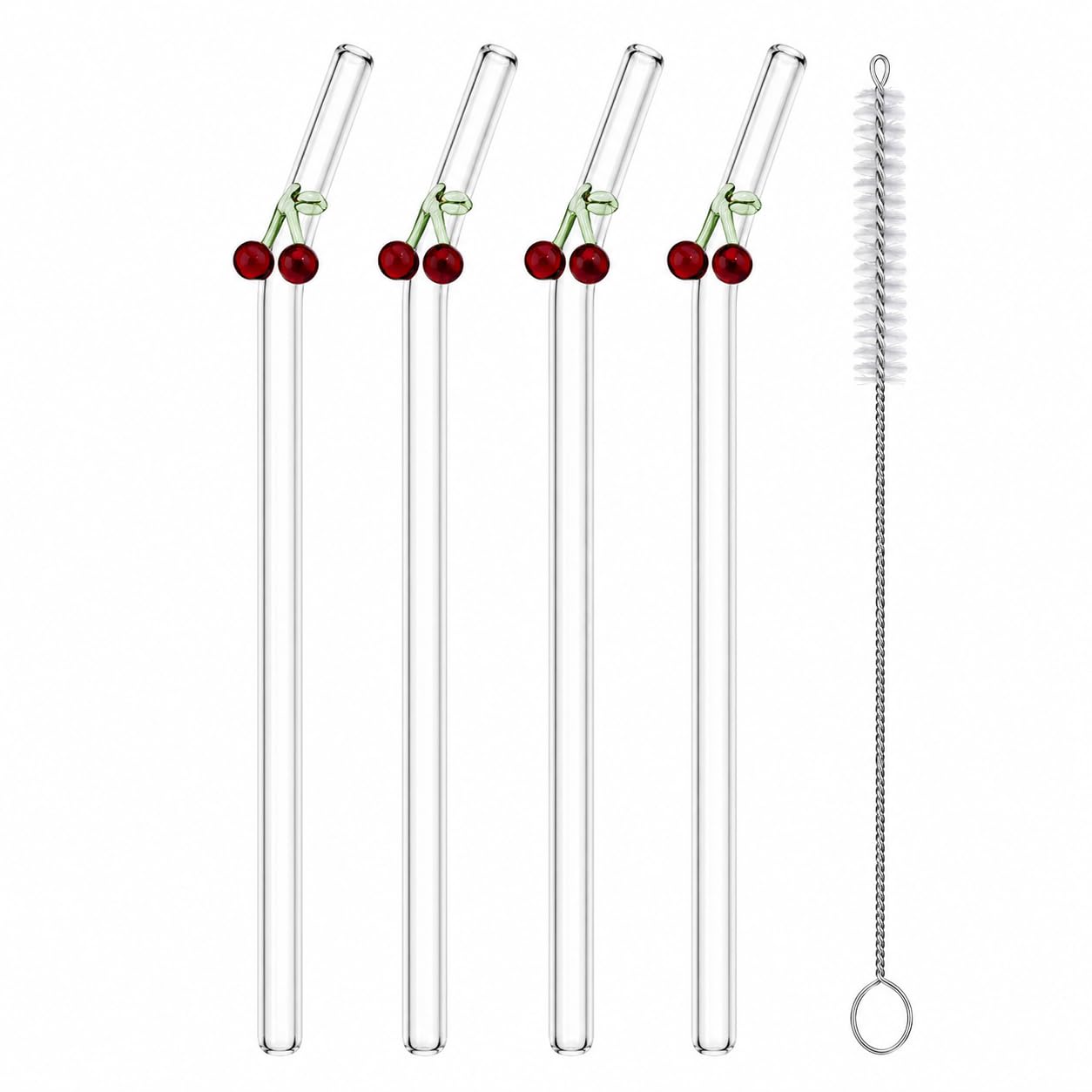 JSRM Decorative Borosilicate Glass Drinking Straws with Cleaning Brush | Reusable Glass Straw Collection | BPA Free | Dishwasher Safe | Multiple Artistic Designs (Cherry Charm)-image-13