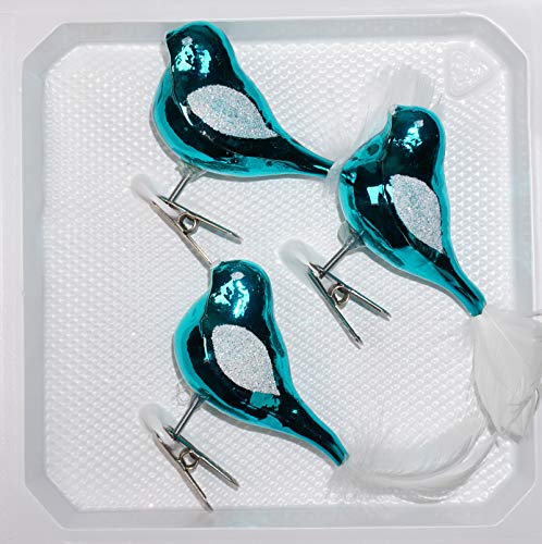 Juego de 3 pájaros de cristal en color turquesa brillante vintage - Bolas de Navidad - Decoración para árbol de Navidad Cover