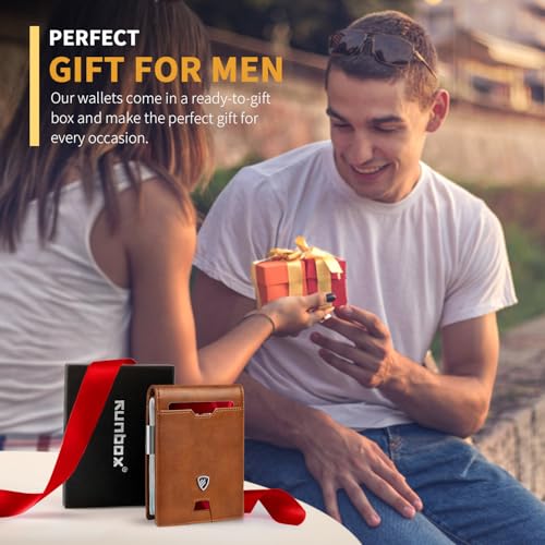 Image of RUNBOX Mens Slim Wallet with Money Clip RFID Blocking Bifold Credit Card Holder for Men with Gift Box