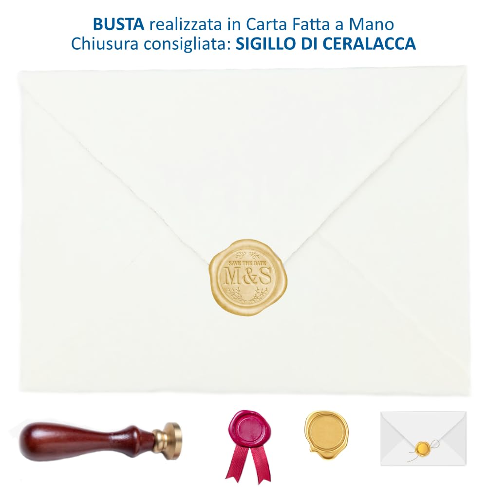 Buste in Carta Artigianale con Bordi irregolari, 13,5x18,5 cm, Confezione da 10, Made in Italy (Bianco)
