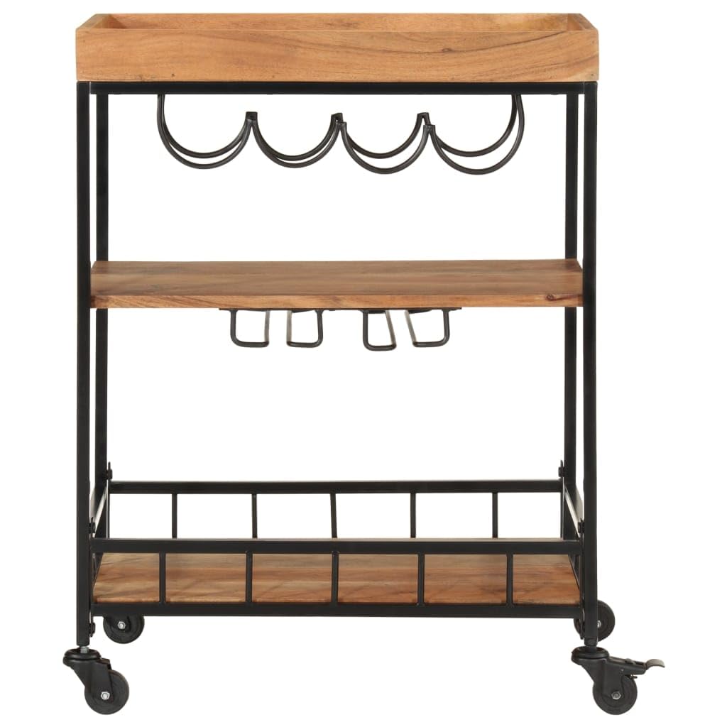vidaXL Carrito de Bar, Carro con Niveles de Almacenaje, Carrito de Servicio, Carrito de Bebidas para Cocina, Madera Maciza de Acacia y Hierro