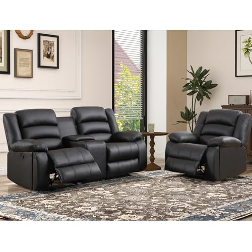 EBELLO Faux Leather Manual Reclining Sofa Set, Recliner Chair, Loveseat ...