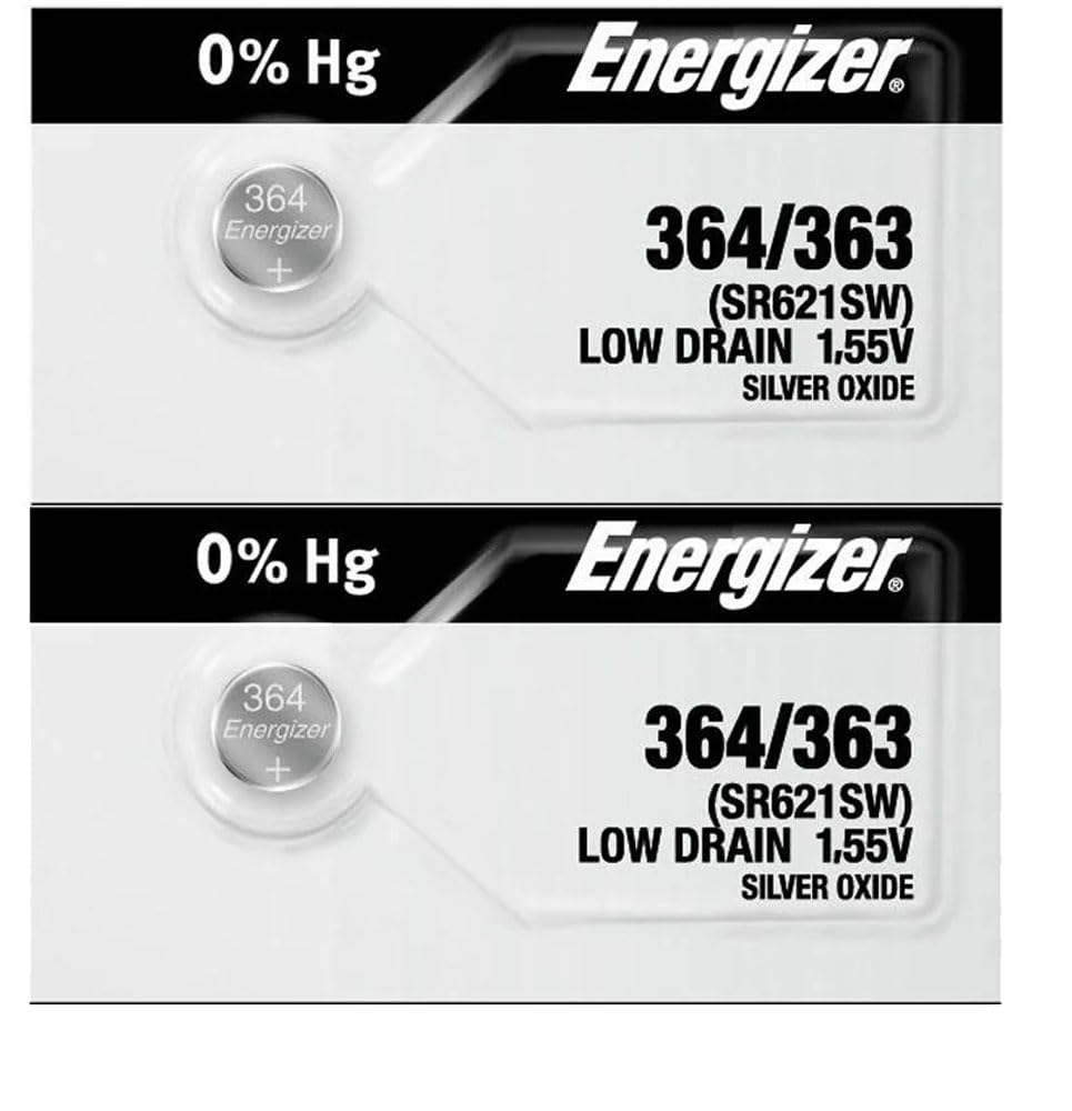 2 X 364 363 Silver Oxide Watch Batteries SR621SW SR by Energizer – Silver, Pack of 2, Model PT-65MR-8142