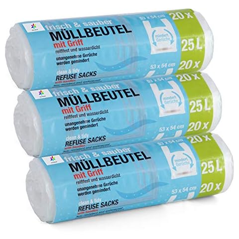 3 x 20 pieces bin liners 25 l Premiumline - particularly tear-resistant and waterproof - with carry handle Cover