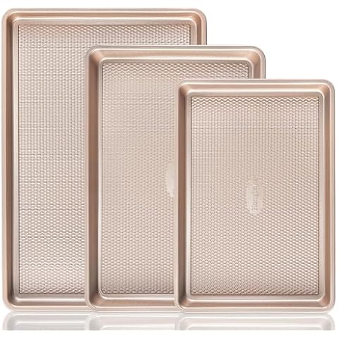 HONGBAKE Baking Sheet Pan Set with Diamond Texture Pattern Cover