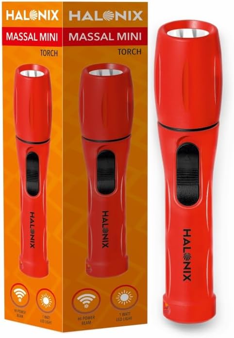 Halonix Massal Mini 1W LED Torch Light|Super Bright White LED Flashlight|Bright Flashlights for Emergencies and Camping Gear|Flash Light with AA Batteries Included|Pack 1