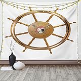ABAKUHAUS Schiffsrad Wandteppich & Tagesdecke, Pirate Sea Ship Wheel, aus Weiches Mikrofaser Stoff Wand Dekoration Für Schlafzimmer, 150 x 110 cm, Braun Schwarz
