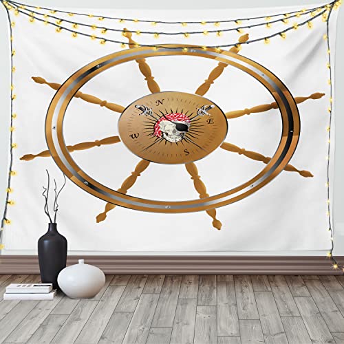 ABAKUHAUS Schiffsrad Wandteppich & Tagesdecke, Pirate Sea Ship Wheel, aus Weiches Mikrofaser Stoff Wand Dekoration Für Schlafzimmer, 150 x 110 cm, Braun Schwarz
