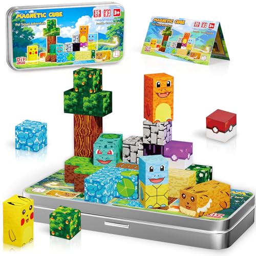 Image of Mini Magnetic Blocks Pet Travel Toys, 35 PCS Magnetic Building Cubes with Metal Storage Case for Kids Ages 3-8, STEM Montessori Construction Toys for Toddlers, Airplane & Car Ride Essentials