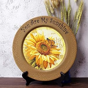 Cvhomedeco sunflower decorative plate primitives round crackled display wooden plate home decor art 13 14 inch  urban country home decor