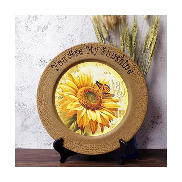 Cvhomedeco sunflower decorative plate primitives round crackled display wooden plate home decor art 13 14 inch  urban country home decor