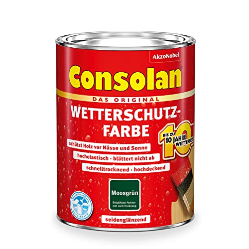 Consolan Wetterschutzfarbe, Deckender Holzschutz für Außen, Moosgrün, 750ml Consolan Wetterschutzfarbe, Deckender Holzschutz für Außen, Moosgrün, 750ml