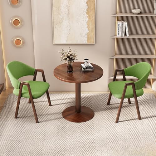 APSEQR Round Reception Desk with 2 Chairs Walnut Grain Office Conference Table with Chair Set Antibacterial Reception Desk for Small Spaces Business Coffee Dining Table and Chairs