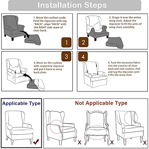 Topchances Wingback Chair Covers Slipcover 2 Pieces,Stretch Velvet Plush Wing Chair Cover Arm Chair Furniture Covers Slipcover Sofa Slip Covers With Elastic Bottom For Living Room Bedroom #TOP6