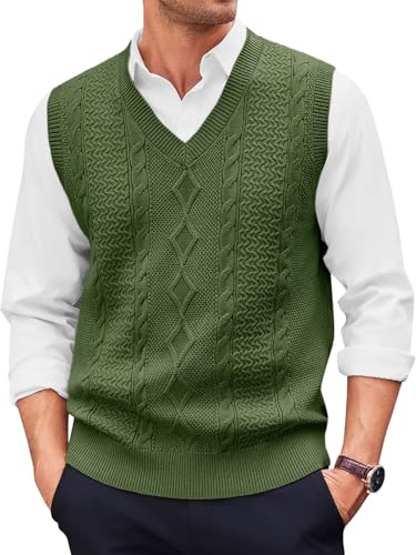 Runcati Mens V Neck Sweater Vest Casual Cable Knitted Pullover Knitwear Slim Fit Sleeveless Sweaters